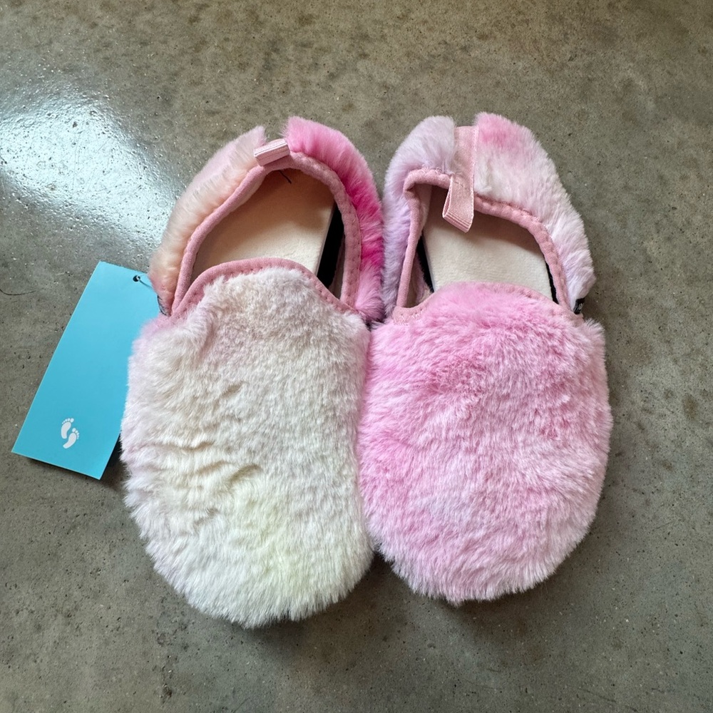 Fluffy Pink and Cream Kids Slippers